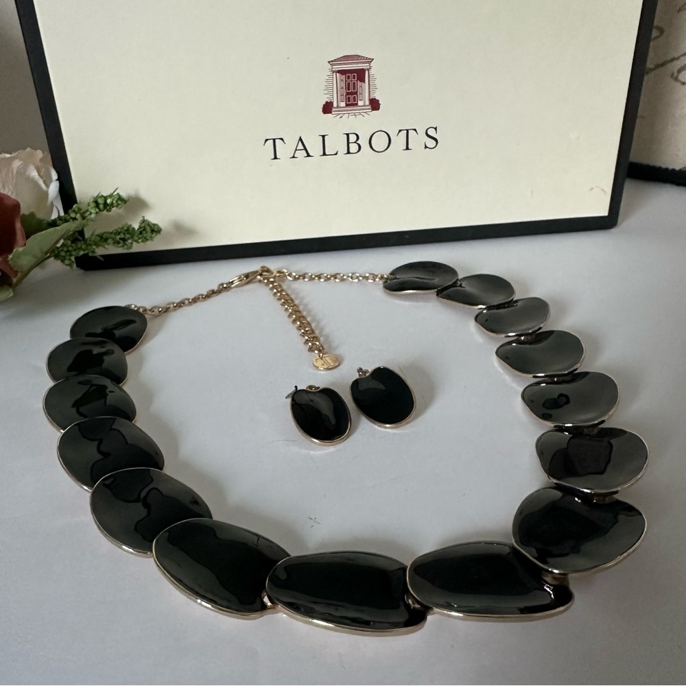 Talbots Black Enamel Necklace and Earring Set